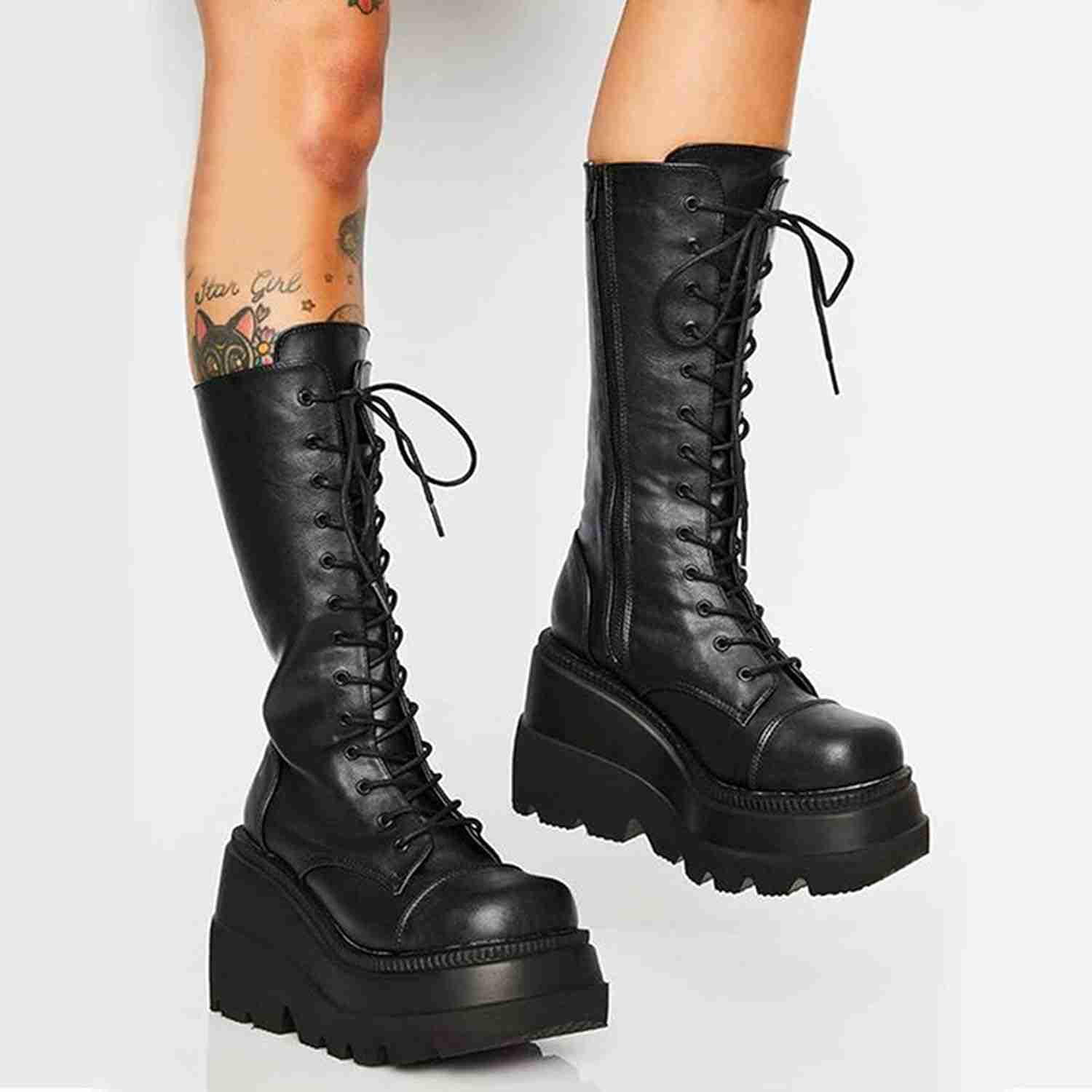 Lace-Up Platform Boots Trend in Teen Night-Out Looks