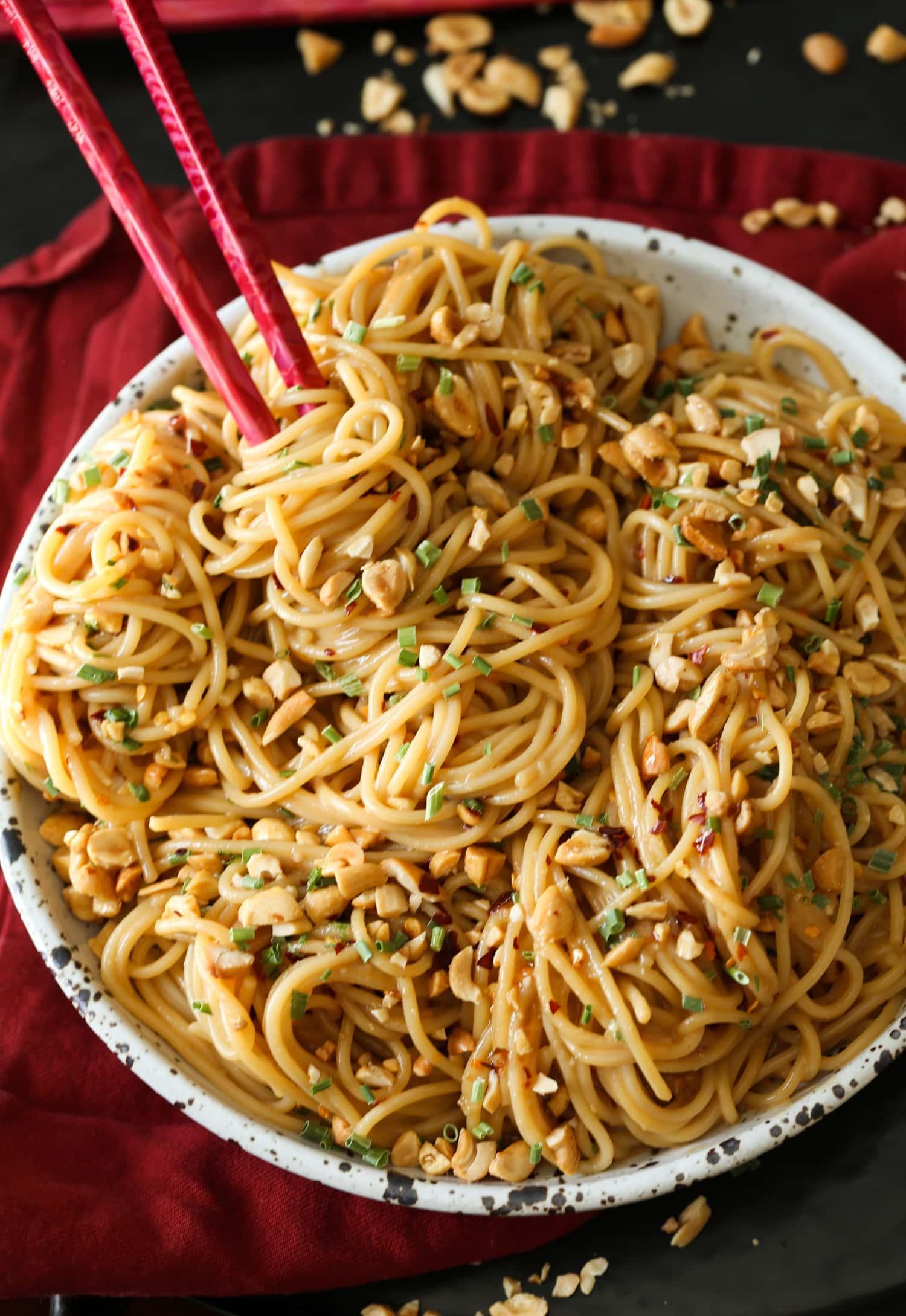 Speedy Sesame Noodles with Cucumber and Chicken.