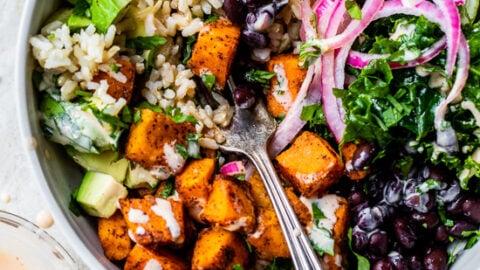 The Perfect Post-Workout Lunch: Sweet Potato and Black Bean Bowls.