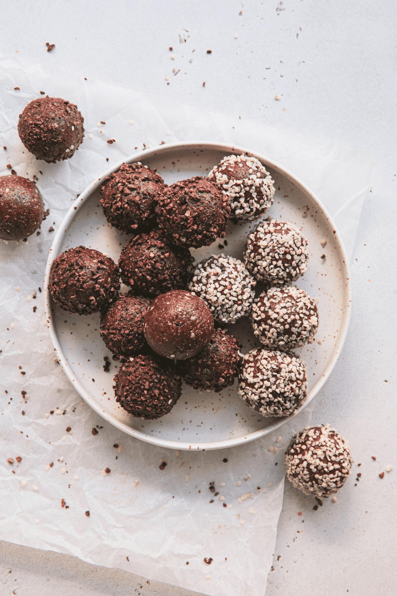 Energy-Boosting Bliss Balls and Hummus Snack Boxes.