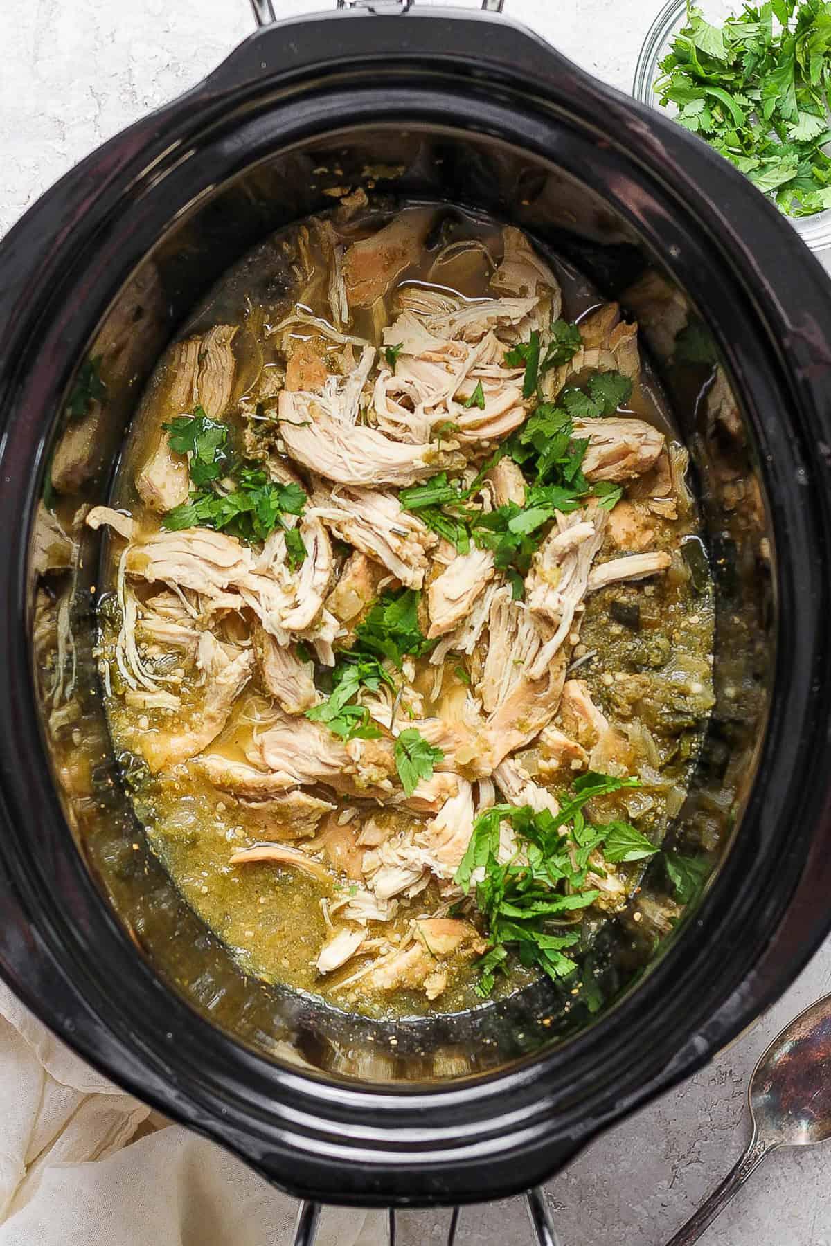 The Easiest Dinner Ever: Slow Cooker Salsa Verde Chicken.