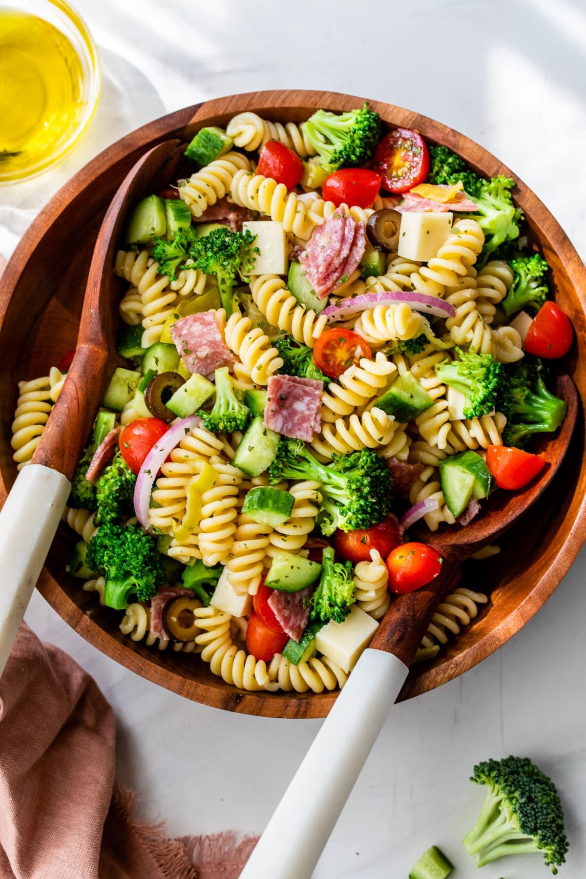 The Grab-and-Go Lunch: Italian Pasta Salad with Salami and Mozzarella.