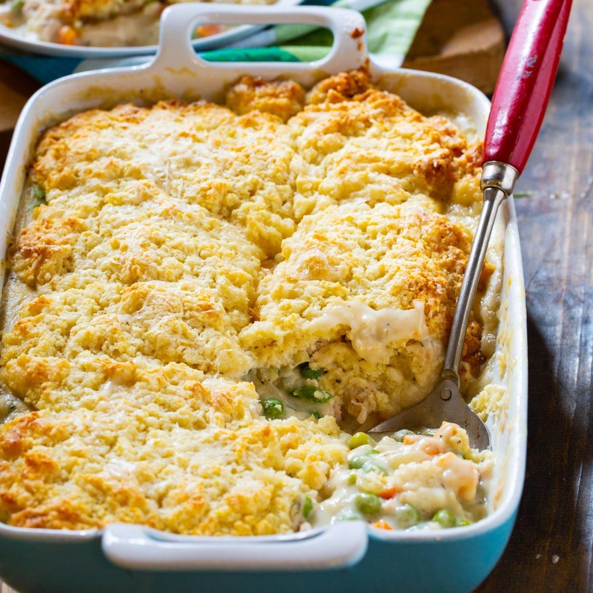 The Easiest Homemade Chicken Pot Pie with a Biscuit Topping.