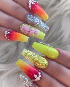 Neon nails, dramatic hair colors, and matching outfits